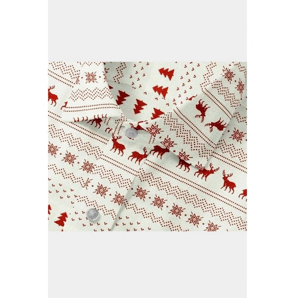 Swagvastra Men's Cotton Blended Printed Full Sleeve Shirt (White-Red)