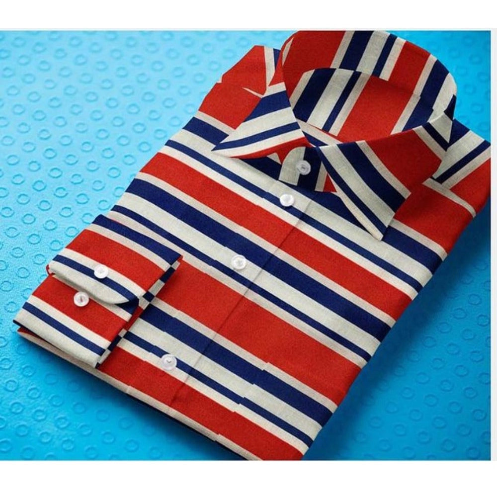 Swagvastra Men's Cotton Blended Striped Full Sleeve Shirt (Red-Blue)