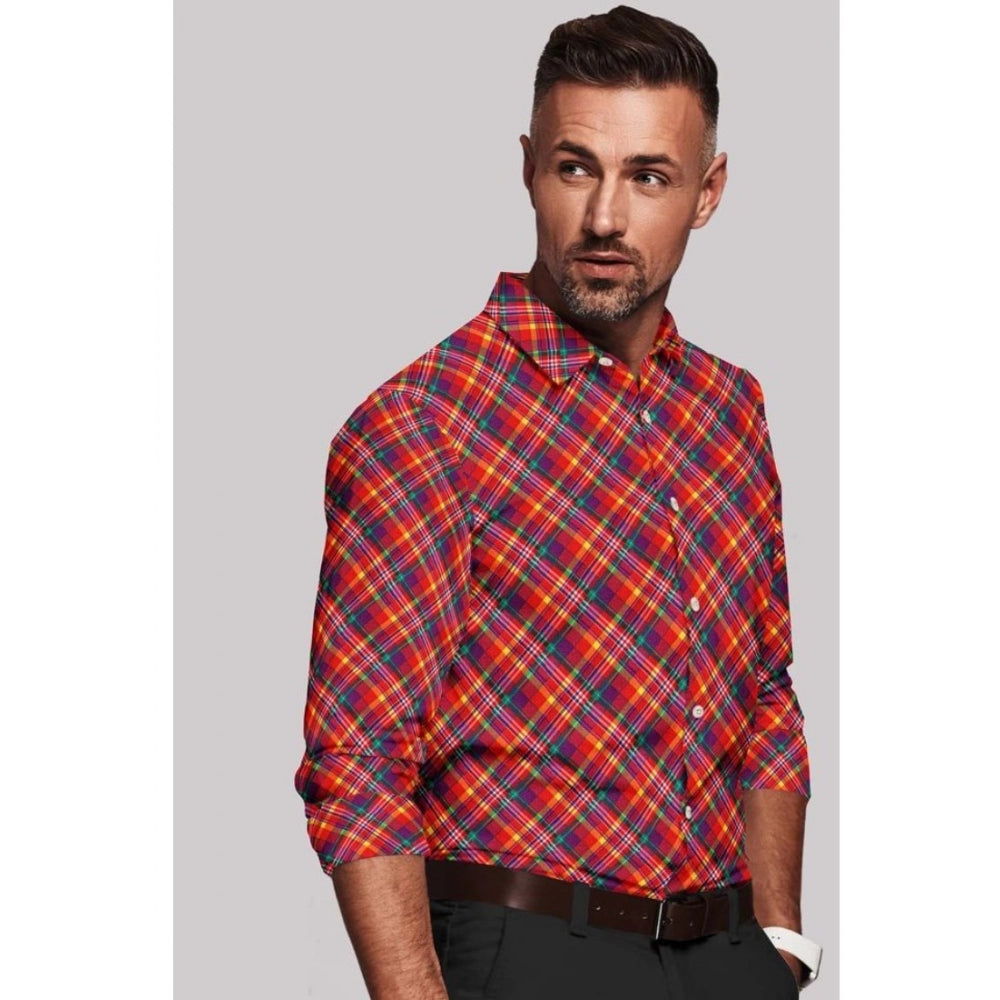 Swagvastra Men's Cotton Blended Checked Full Sleeve Shirt (Red)