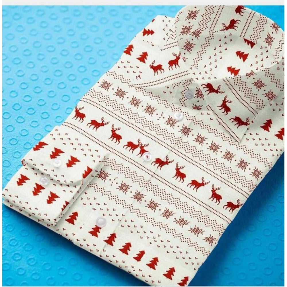 Swagvastra Men's Cotton Blended Printed Full Sleeve Shirt (White-Red)