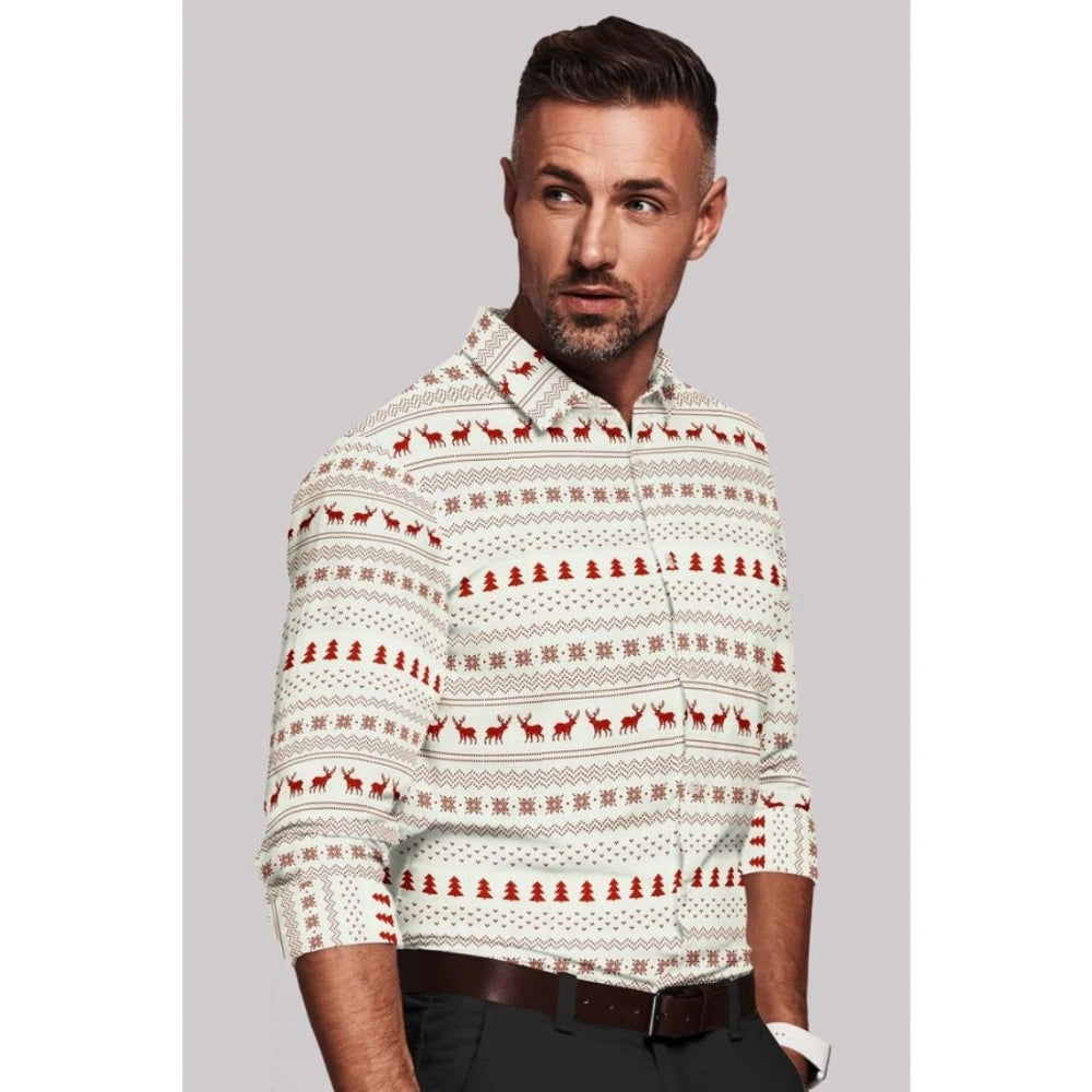 Swagvastra Men's Cotton Blended Printed Full Sleeve Shirt (White-Red)