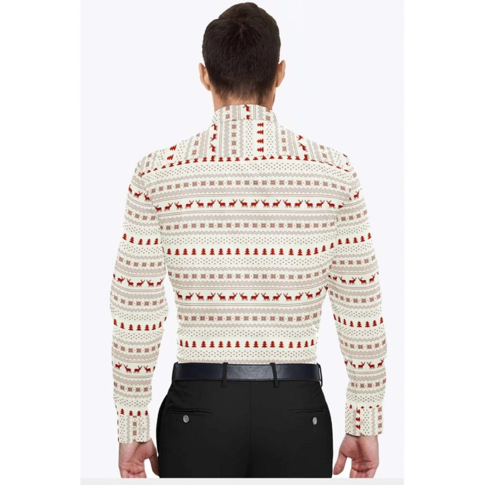 Swagvastra Men's Cotton Blended Printed Full Sleeve Shirt (White-Red)