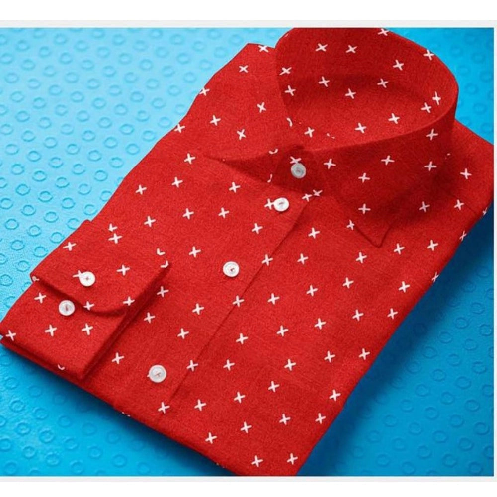 Swagvastra Men's Cotton Blended Printed Full Sleeve Shirt (Red)