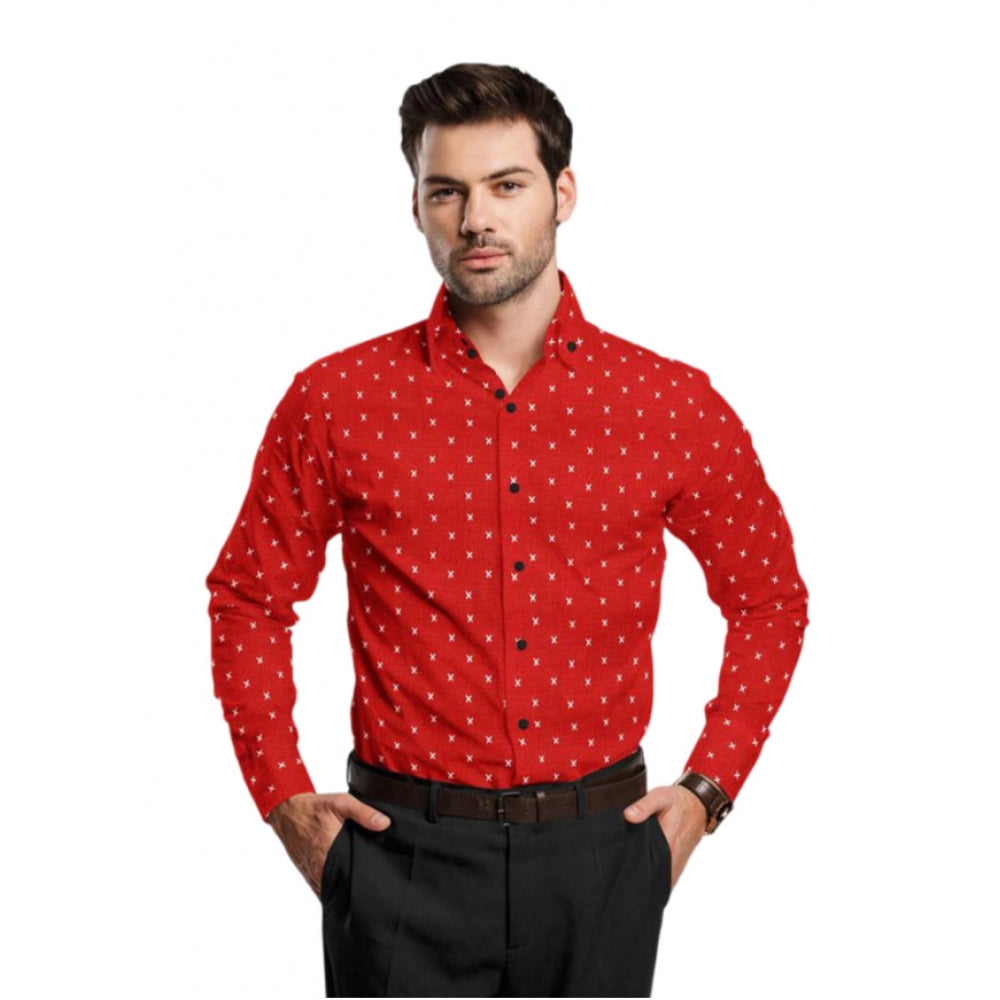Swagvastra Men's Cotton Blended Printed Full Sleeve Shirt (Red)