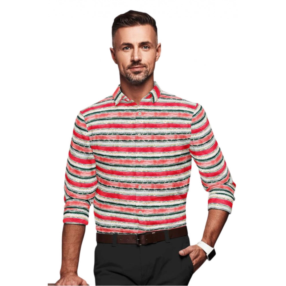 Swagvastra Men's Cotton Blended Striped Full Sleeve Shirt (Red-White)