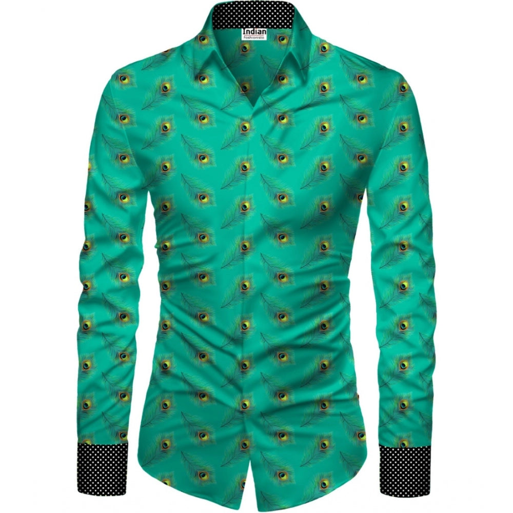 Swagvastra Men's Casual Floral Printed Cotton Blend Unstitched Shirt Fabric 1.6 Mtrs (Green)
