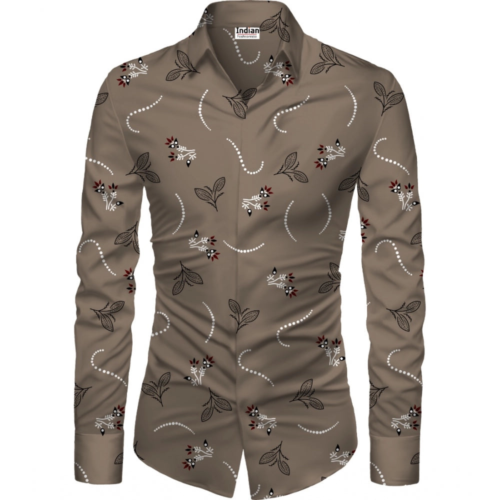 Swagvastra Men's Casual Floral Printed Cotton Blend Unstitched Shirt Fabric 1.6 Mtrs (Brown)