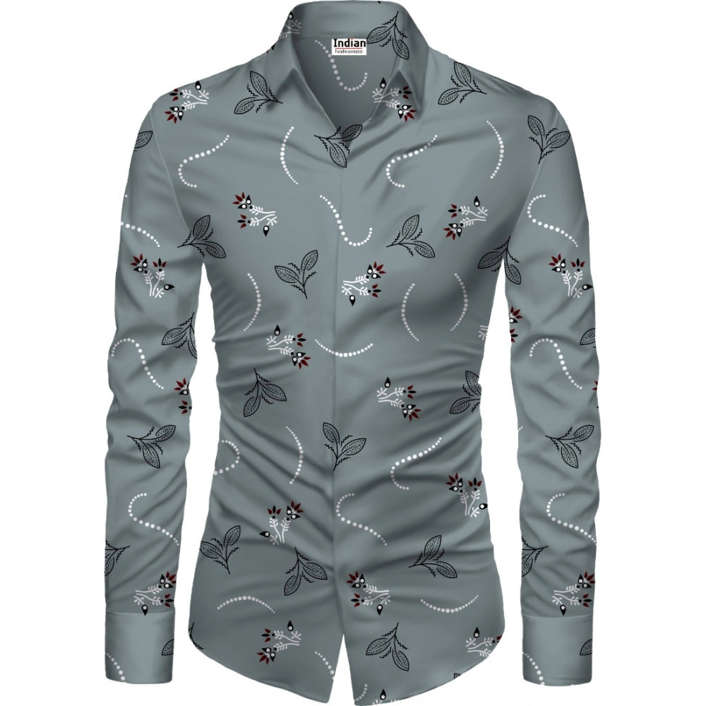Swagvastra Men's Casual Floral Printed Cotton Blend Unstitched Shirt Fabric 1.6 Mtrs (Grey)