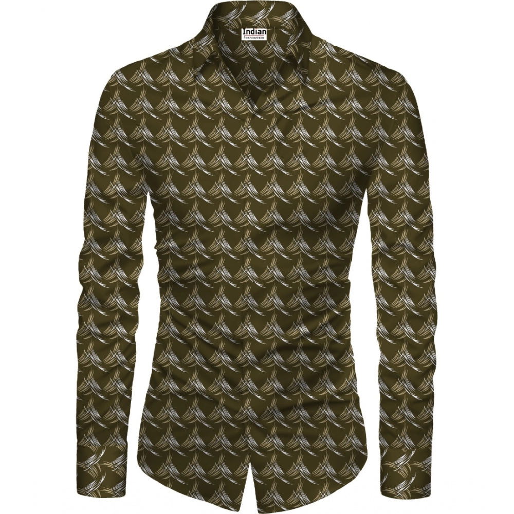 Swagvastra Men's Casual Floral Printed Cotton Blend Unstitched Shirt Fabric 1.6 Mtrs (Brown)