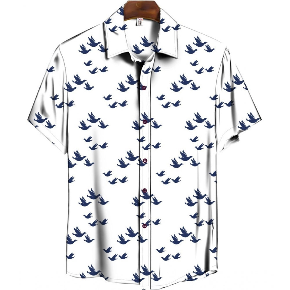 Swagvastra Men's Casual Floral Printed Cotton Blend Unstitched Shirt Fabric 1.6 Mtrs (Blue)