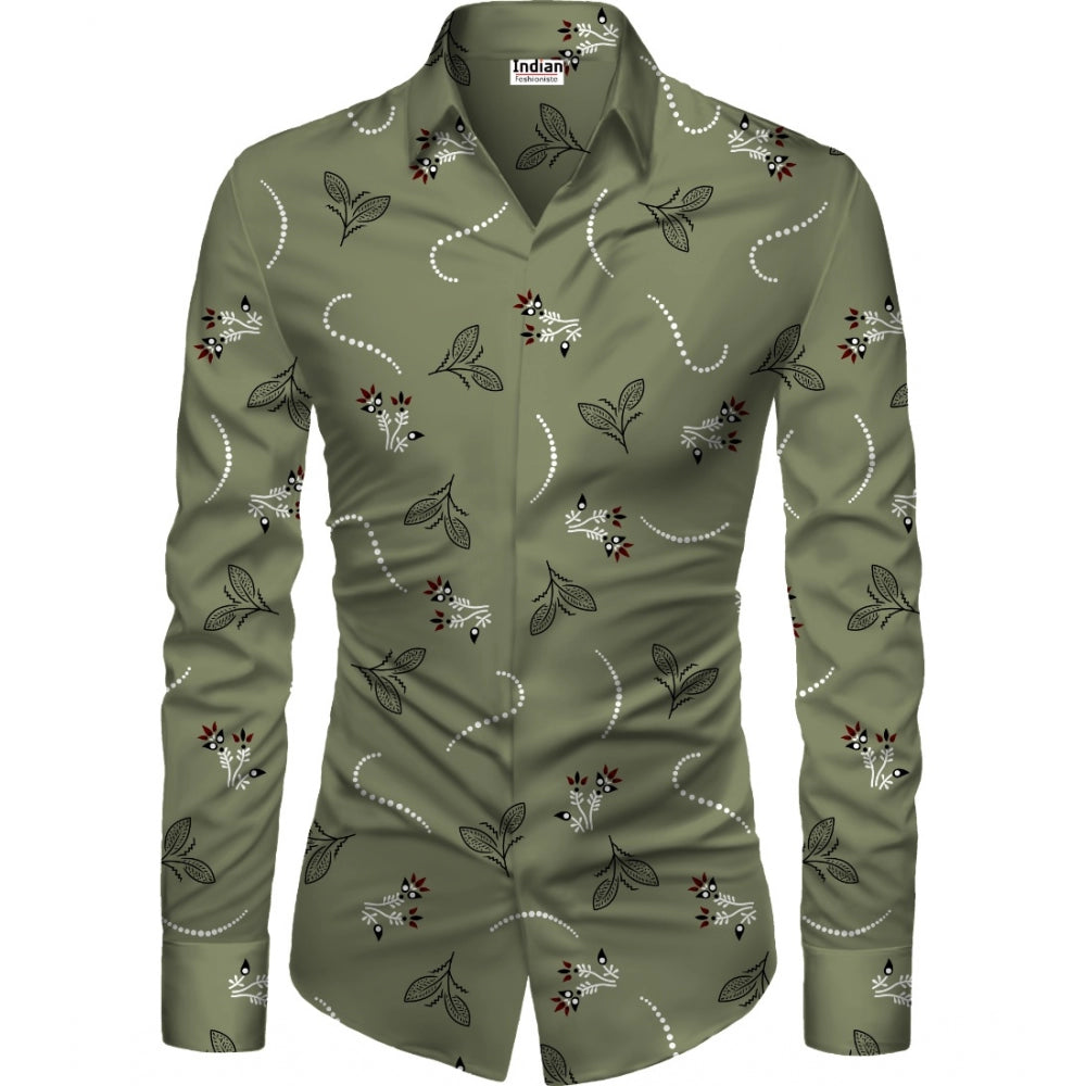Swagvastra Men's Casual Floral Printed Cotton Blend Unstitched Shirt Fabric 1.6 Mtrs (Green)