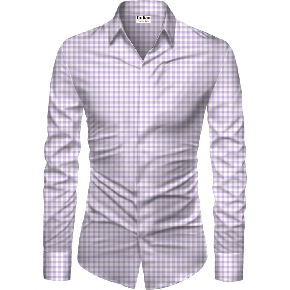 Swagvastra Men's Casual Floral Printed Cotton Blend Unstitched Shirt Fabric 1.6 Mtrs (Purple)