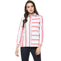 Generic Women's Cotton Striped Roll Up Sleeve Regular Top (Red)
