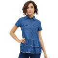 Generic Women's Denim Peplum Short Sleeve Top (Blue)