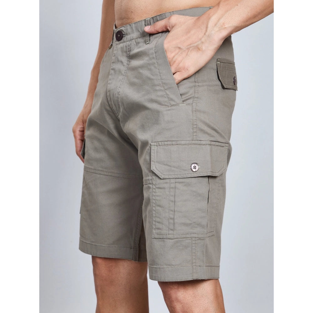 Generic Men's Casual Cotton Solid Knee Length Cargo Shorts (DarkGrey)