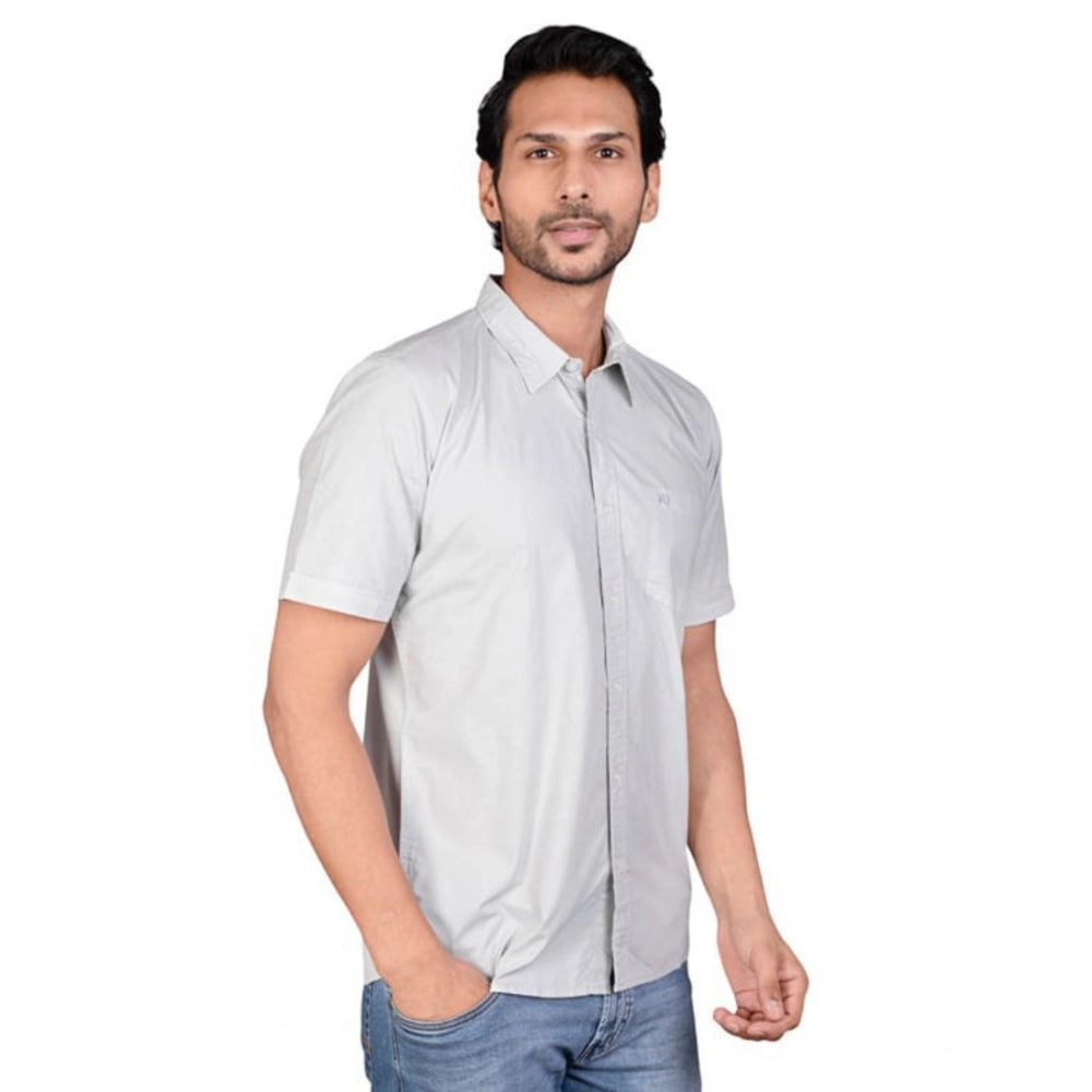 Swagvastra Men's Casual Cotton Half Sleeve Solid Shirt (Grey)