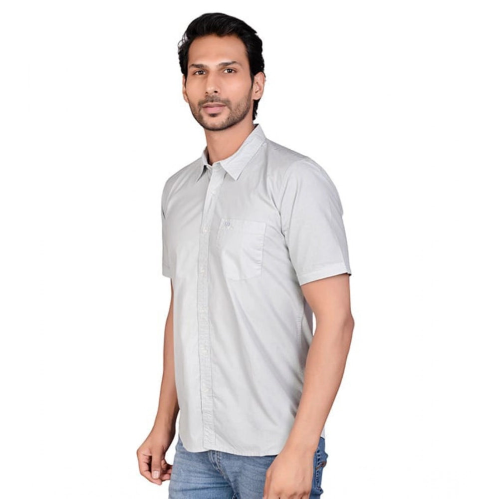 Swagvastra Men's Casual Cotton Half Sleeve Solid Shirt (Grey)