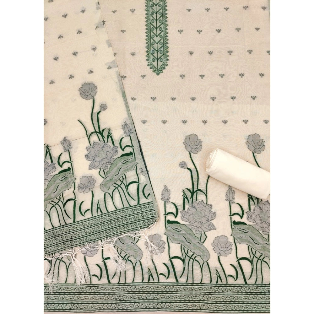 Swagvastra Women's Banarasi Silk Printed Unstitched Salwar Suit Material With Dupatta (OffWhite, 3Mtrs)