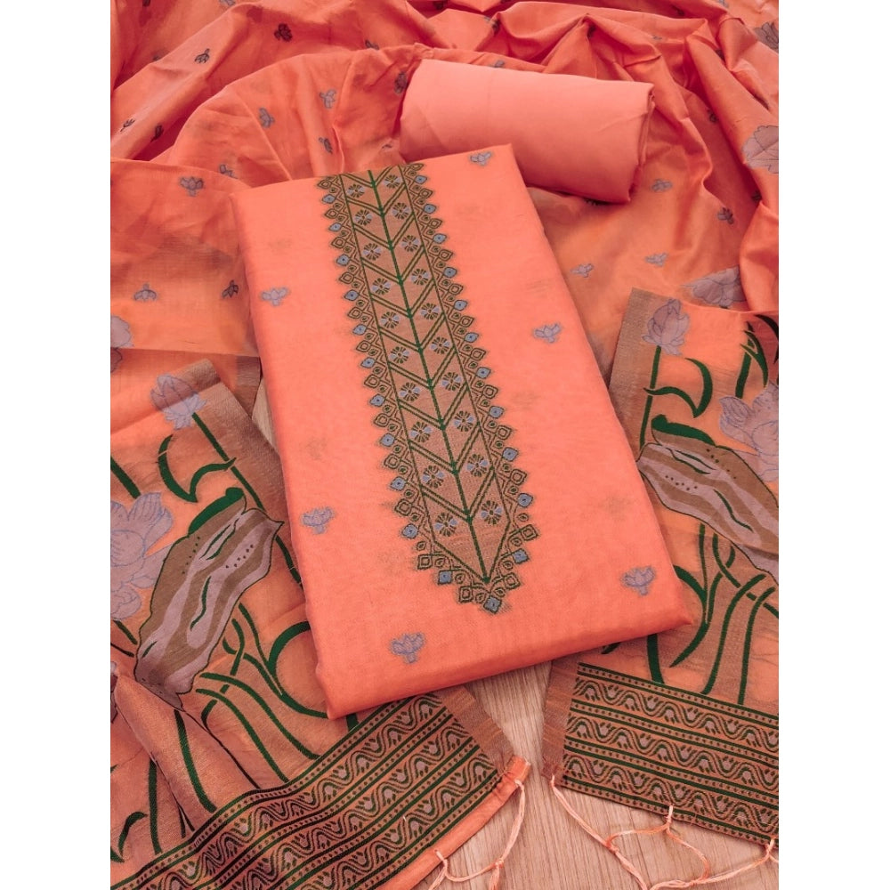 Swagvastra Women's Banarasi Silk Printed Unstitched Salwar Suit Material With Dupatta (Peach, 3Mtrs)