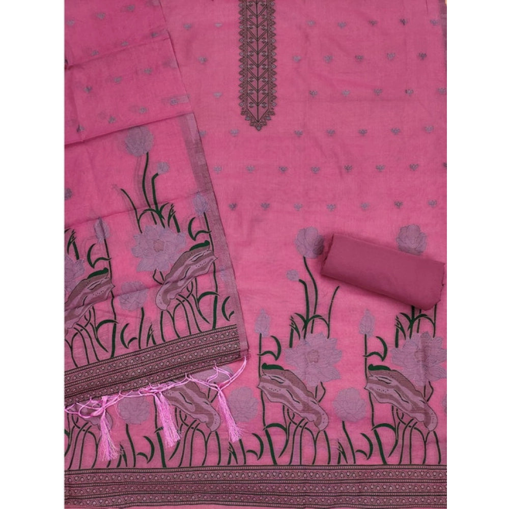 Swagvastra Women's Banarasi Silk Printed Unstitched Salwar Suit Material With Dupatta (Pink, 3Mtrs)