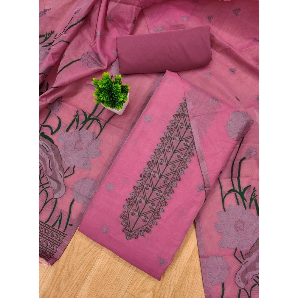 Swagvastra Women's Banarasi Silk Printed Unstitched Salwar Suit Material With Dupatta (Pink, 3Mtrs)