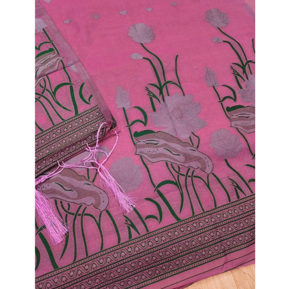 Swagvastra Women's Banarasi Silk Printed Unstitched Salwar Suit Material With Dupatta (Pink, 3Mtrs)
