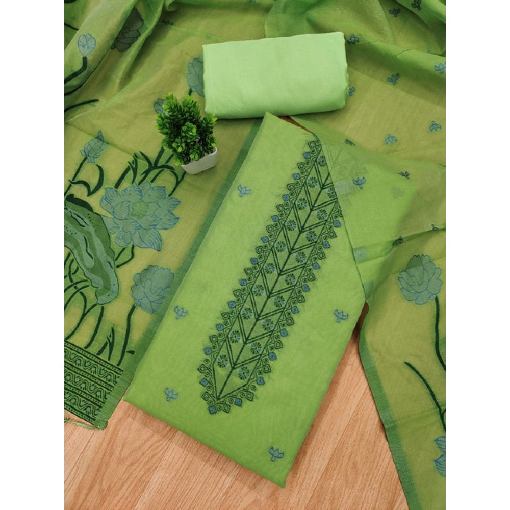 Swagvastra Women's Banarasi Silk Printed Unstitched Salwar Suit Material With Dupatta (Pista, 3Mtrs)