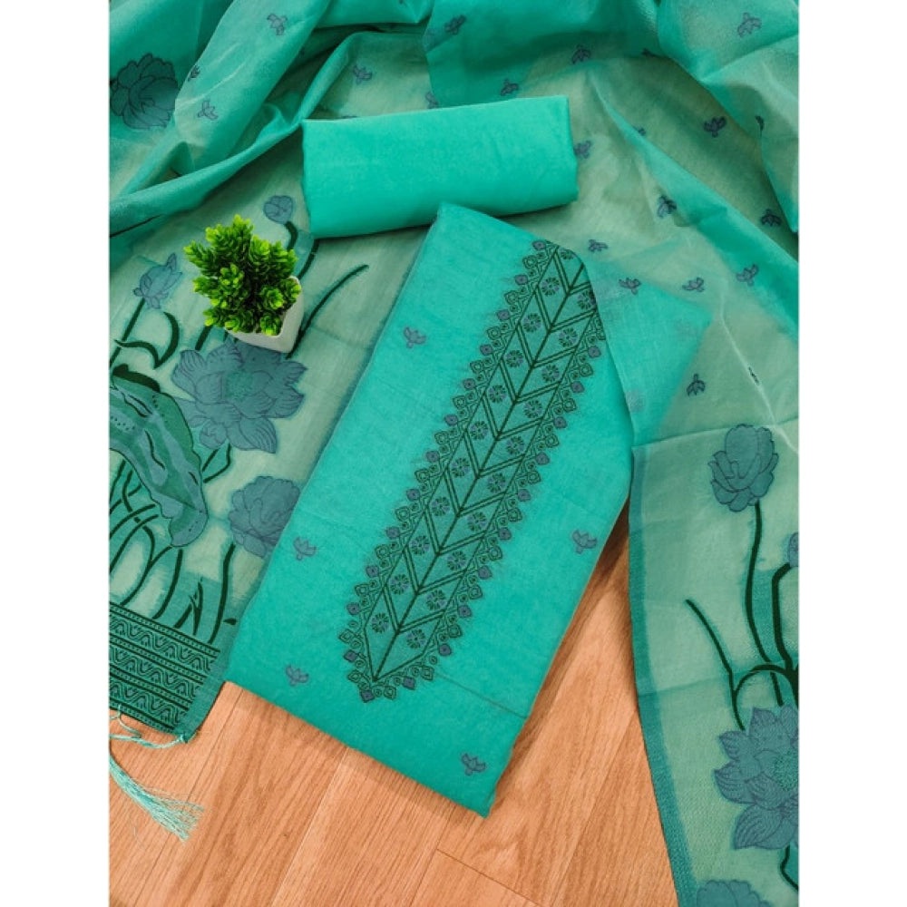 Swagvastra Women's Banarasi Silk Printed Unstitched Salwar Suit Material With Dupatta (sea Green, 3Mtrs)