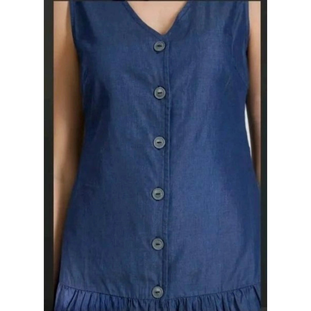 Generic Women's Casual Denim Sleeveless Dress (Blue)